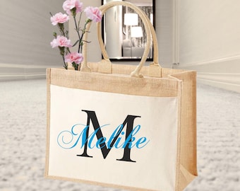 Sacola de juta personalizada com nome para a mãe | Presente de Natal, presente de Dia das Mães | Sacola de compras, presente de agradecimento | Sacola de juta