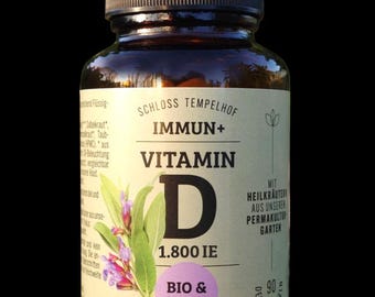 Integratore di erbe medicinali immunitarie vegane biologiche con vitamina D da 1.800 UI
