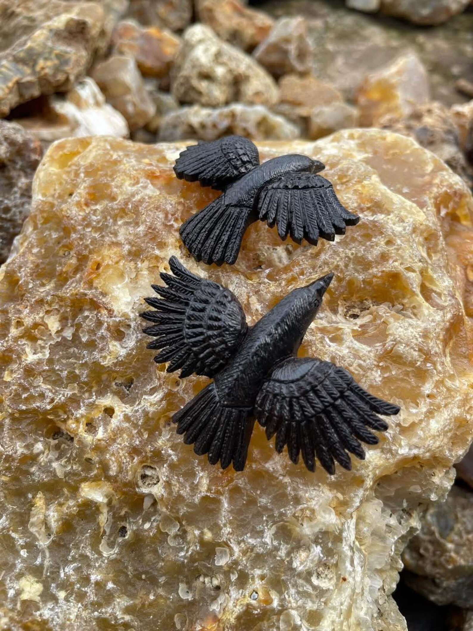 Hand-carved Ebony Wood Raven Pendant: Blue Amber Accent - Etsy