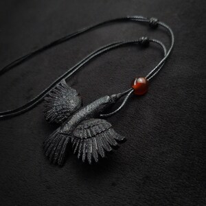 Hand-carved Ebony Wood Raven Pendant: Blue Amber Accent - Etsy
