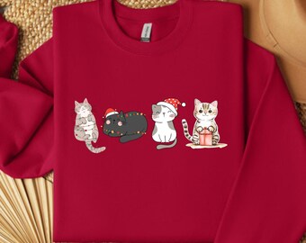 Niedliche Katze Weihnachten Sweatshirt, Katzen-Liebhaber Weihnachtsgeschenk, Kitty Weihnachten Sweatshirt, Frauen Katze Sweatshirt, Katzenmama Shirt, Winter Shirt