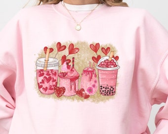 Sudadera con corazón de café de Coquette Valentine, sudadera con café de Valentine, suéter de mujer para el día de San Valentín, camisa para el día de San Valentín, suéter para San Valentín