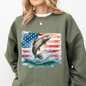 American Trout Fishing Sweater, Abstract Trout In A Row Sweatshirt, River Fish Trout Species Outfit, Fly Fishing Gift, Unisex Fishing Shirt
