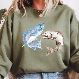 Abstract Colorful Trouts Sweatshirt, River Fish Trout Species Outfit,Fly Fishing Gift, Boho Unisex Crewneck Sweatshirt,Fishing Lover Sweater