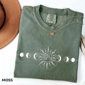 Comfort Colors® Celestial Shirt, Moon Phase T-shirt, Boho Mystical Moon And Sun Tee, Boho Moon Outfit, Spiritual Moon Women Clothing Gifts
