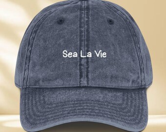 Vintage Embroidered Sea La Vie Hat, Coastal Aesthetic Hat, Cute Beach Lover Gift, Summer Vibes Hat, Ocean Vacation Embroidered Cap