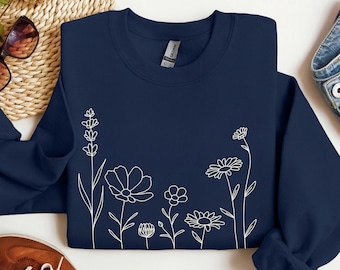 Wildblumen Sweatshirt, Blumen Sweatshirt mit Rundhalsausschnitt, Blumen Sweatshirt für Frauen, Blumen-Liebhaber-Sweatshirt, Blumen Hoodie, Frauen Geschenk