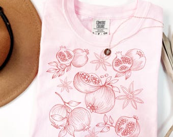 Comfort Colors® Pomegranate Shirt, Fruit Shirt, Botanical Shirt, Cottage Core Shirt, Vegan Shirt, Pomegranate Gift, Fruit T Shirt Persephone