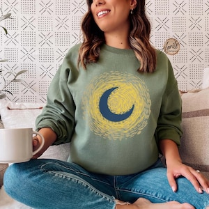 Artsy Moon Sweater, Art Sweatshirt, Flowers, Aesthetic Art Crewneck, Fine Art Clothing, Abstract Art Sweater
