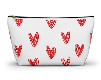 Hearts Print Accessory Pouch, Cute Makeup Bag, Summer Travel Organizer, Hearts Lover Gift, Hearts Toiletry Bag, Girly Toiletry Bag