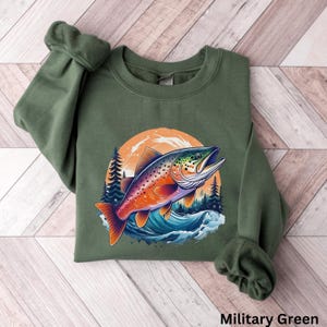 Abstract Colorful Trout In A Row Sweatshirt - River Fish Trout Species Outfit - Fly Fishing Gift - Boho Unisex Crewneck Sweatshirt
