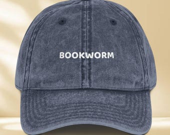 Vintage Embroidered Bookworm Hat, Cute Reader Gift, Aesthetic Bookish Cap, Literary Style Hat, Gift for Book Lovers and Readers