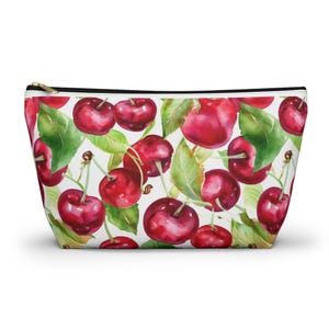 Cherry Print Accessory Pouch, Cute Makeup Bag, Summer Travel Organizer, Cherry Lover Gift, Floral Toiletry Bag, Cherry Pouch