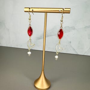 Valentines Earrings, Cute Earrings, Red and Gold Earrings, Heart Earrings, Valentines Day Earrings, Earrings, Dangle Earrings, Gift for Her