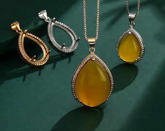 Montura para colgante de cabujones en forma de lágrima de 12x16mm/13x18mm/13x24mm/18x25mm, chapada en oro, plata 925, circonita, colgante en blanco HJ-1832