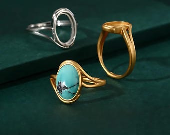 Montura para anillos de cabujones ovalados de 11x15 mm/12x16 mm/13x15 mm/15x20 mm, base de anillo ajustable de plata de ley tailandesa con diamantes de imitación.