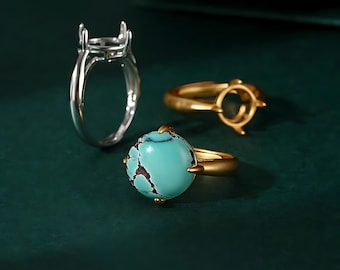 Montura de anillo para cabujones ovalados de 9 mm/10 mm/11 mm/12 mm/13 mm/14 mm/15 mm, anillo en blanco de plata de ley tailandesa con diamantes de imitación, base de anillo ajustable