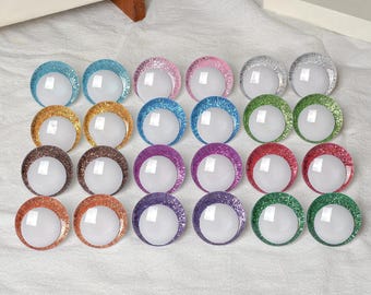 Ojos de seguridad Kawaii con pupila blanca desplazada para crochet Amigurumi con purpurina holográfica iridiscente, un par con respaldo (2 pares/1 par)