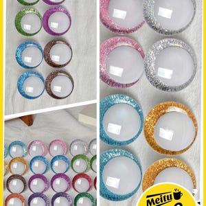 May include: A collection of decorative, glitter-rimmed, oval-shaped objects in various colors, including green, purple, blue, brown, pink, silver, and gold. Each object has a white, circular center. The image also includes the "Meitu Coffee" logo.