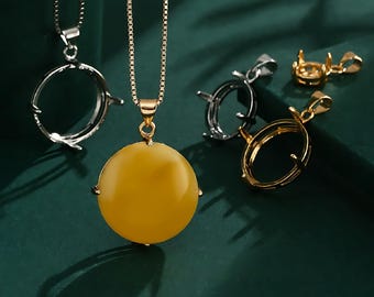 Bases para colgantes de 7 mm/10 mm/12 mm/14 mm/15 mm/16 mm/18 mm/20 mm/22 mm, chapadas en oro blanco, plata 925, base redonda para colgante HJ-1835