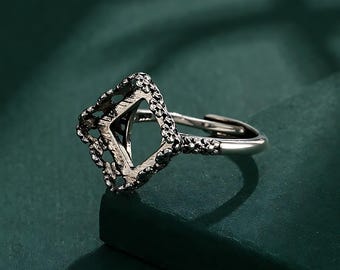 Montura para anillos con cabujones ovalados de 12x12 mm, base de anillo ajustable de plata de ley tailandesa con diamantes de imitación.