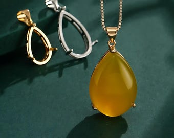 Base para colgante en blanco para cabujones en forma de lágrima de 5x7 mm/7x9 mm/8x10 mm/10x14 mm/10x15 mm, chapada en oro blanco, de plata 925. HJ-1836