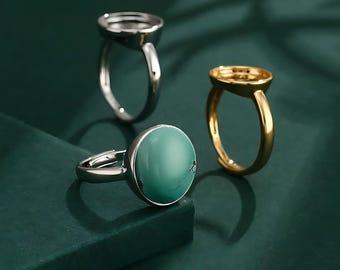 Montura de anillo para cabujones ovalados de 8/9/10/11/12/13/14/15 mm/16 mm/17 mm/19 mm, anillo en blanco de plata de ley tailandesa con diamantes de imitación, base de anillo ajustable