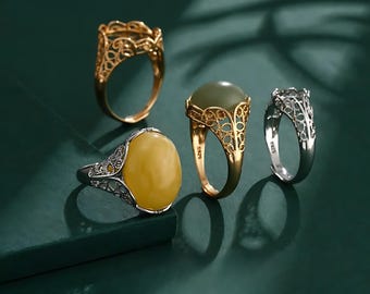 Montura de anillo para cabujones ovalados de 11x15m/12x16m/13x18m/13x19m/15x20m, anillo en blanco de plata de ley tailandesa con diamantes de imitación, base de anillo ajustable