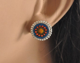 Sterling Silver & Leather Post Earrings with Beaded Edge