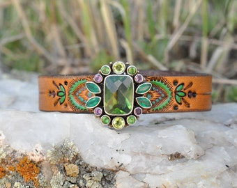 Leather Bracelet with Nicky Butler Ring, Stamped and Painted