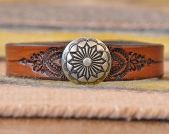 Stamped Leather Bracelet with Star Button