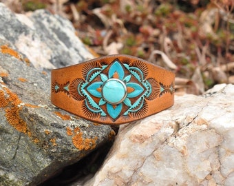 Leather Cuff with Turquoise Cabochon