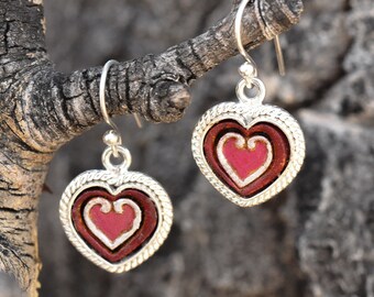 Leather & Sterling Silver Heart Earrings