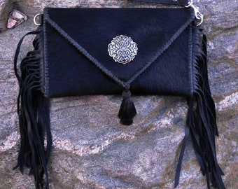 Handmade Black Cowhide Clutch with Jeremiah Watt Yuma Concho