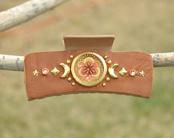 Nieten Haarspange mit Tschechischen Glascabochon, Nieten und Kristallen