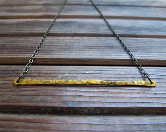 Singular - Hand forged brass bar Necklace - Minimalist Bold Hammered Brass Bar Necklace - Layering Necklace - Lightweight Jewelry