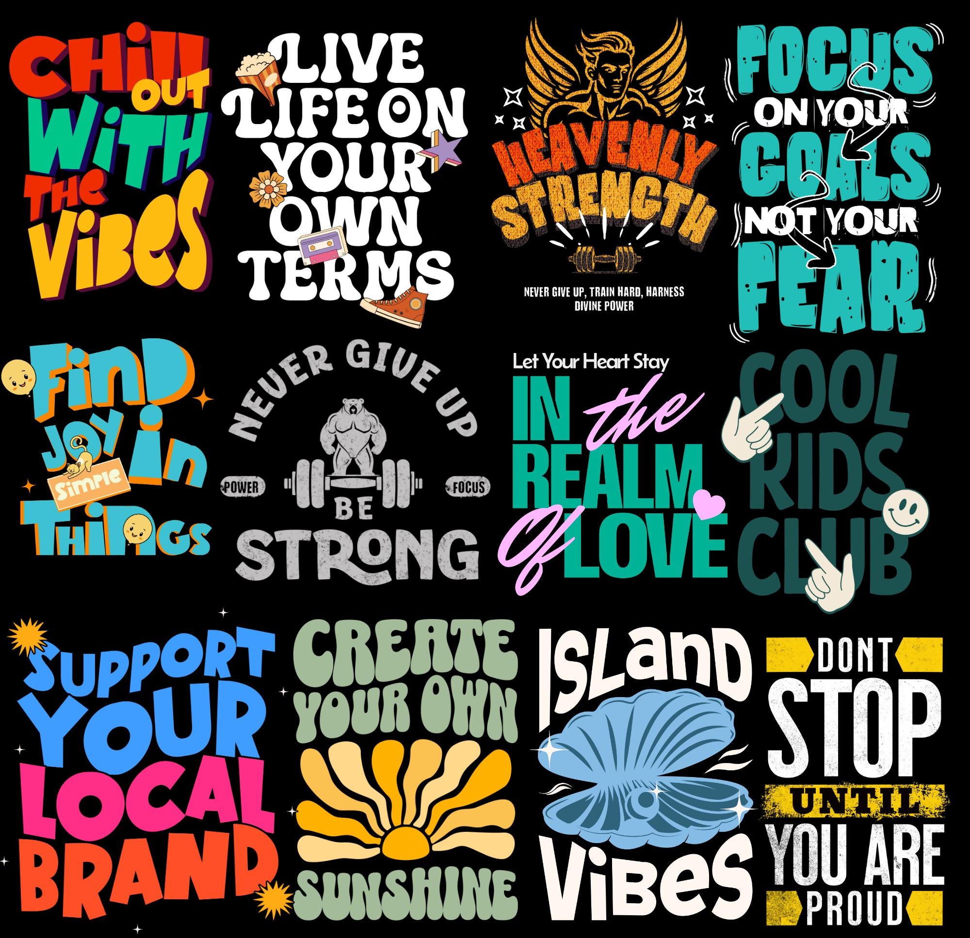 Typography PNG, A Curated Collection of 220 + Creative and Motivational Transparent Background Designs in PNG Format, Streetwear T-shirts