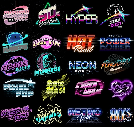 Y2K Logo Bundle: Unique 2000s Streetwear Designs, Retro 80's