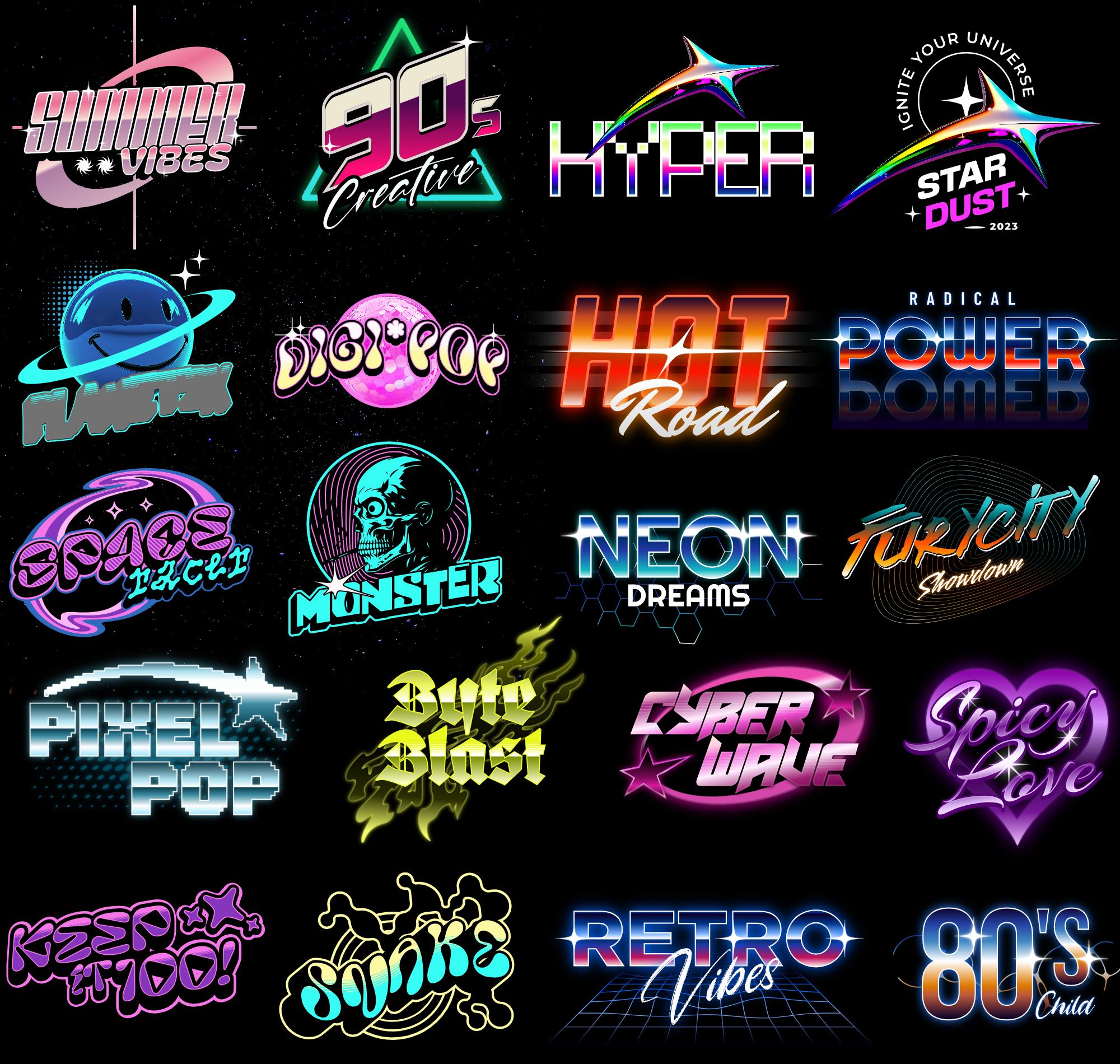 Y2K Logo Bundle: Unique 2000s Streetwear Designs, Retro 80's