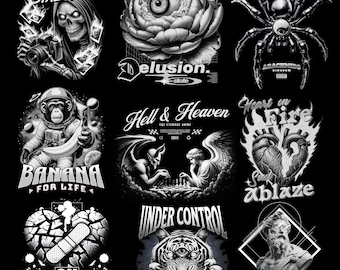 Black and White Streetwear Design Bundle, Religious Graphics (PNG)