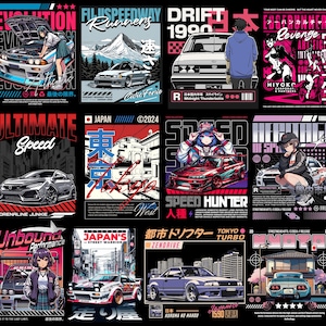 DM Car Streetwear PNG Bundle - Premium Graphic Designs for T-Shirts, Japanese Car, Samurai Streetwear Car Pack