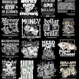 Black & White 100 Dollar Bundle | Streetwear Design PNGs | High-Resolution Graphics for Apparel Printing