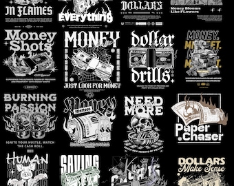 Black & White 100 Dollar Bundle | Streetwear Design PNGs | High-Resolution Graphics for Apparel Printing