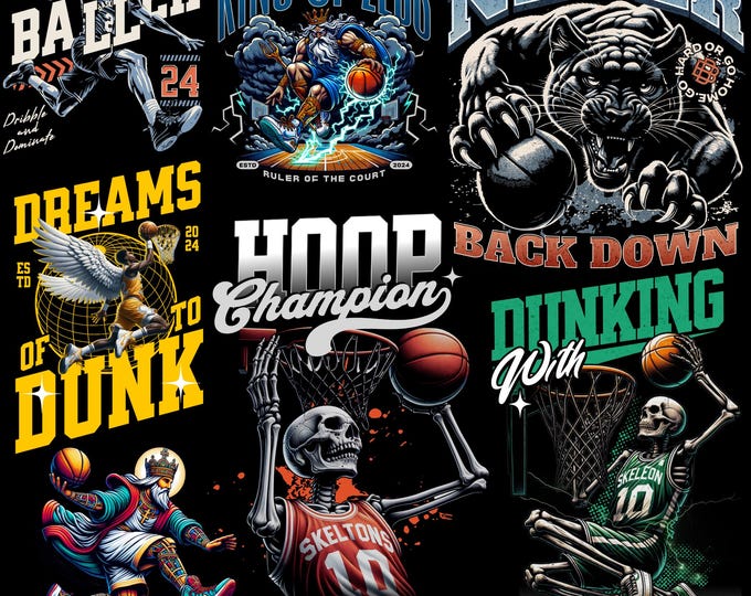 Vintage Basketball T-shirt Design Bundle in PNG Format: Streetwear ...