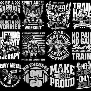 Ultimate Fitness PNG Design Bundle | Powerful Motivational Quotes & Bold Graphics for Gym T-Shirts