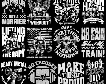 Ultimate Fitness PNG Design Bundle | Powerful Motivational Quotes & Bold Graphics for Gym T-Shirts