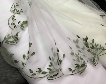 Emerald Green Leaf Embroidered Wedding Veil