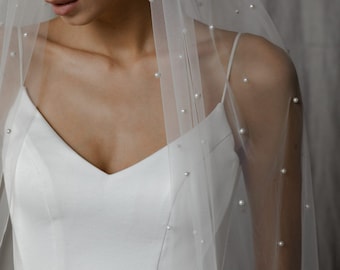 Velo de novia color marfil perlado – Velo de novia de tul suave de una sola capa con peine