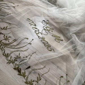 Cathedral Wedding Veil: Green Leaf Embroidery, Forest Wedding