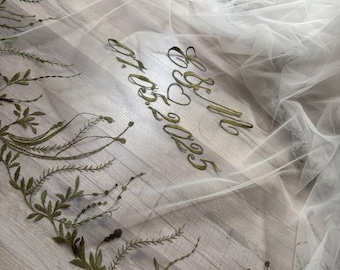 Cathedral Wedding Veil: Green Leaf Embroidery, Forest Wedding